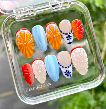 Summer Fruit Reusable Press on Nails -  Handmade Beautiful Colorful Design