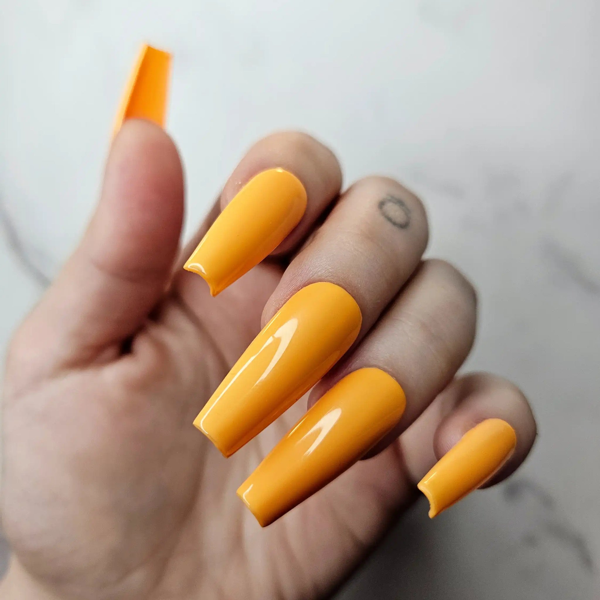 Sunshine Orange Glossy Handmade Press on Nails - Simple Reusable Fingernails