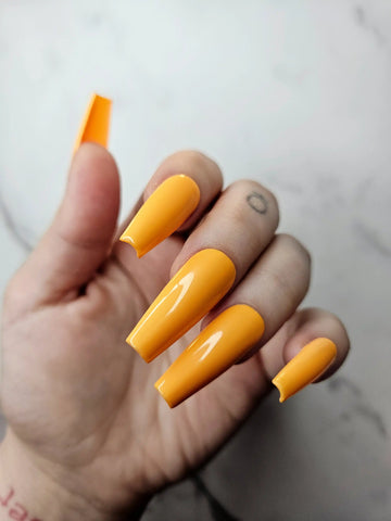 Sunshine Orange Glossy Handmade Press on Nails - Simple Reusable Fingernails