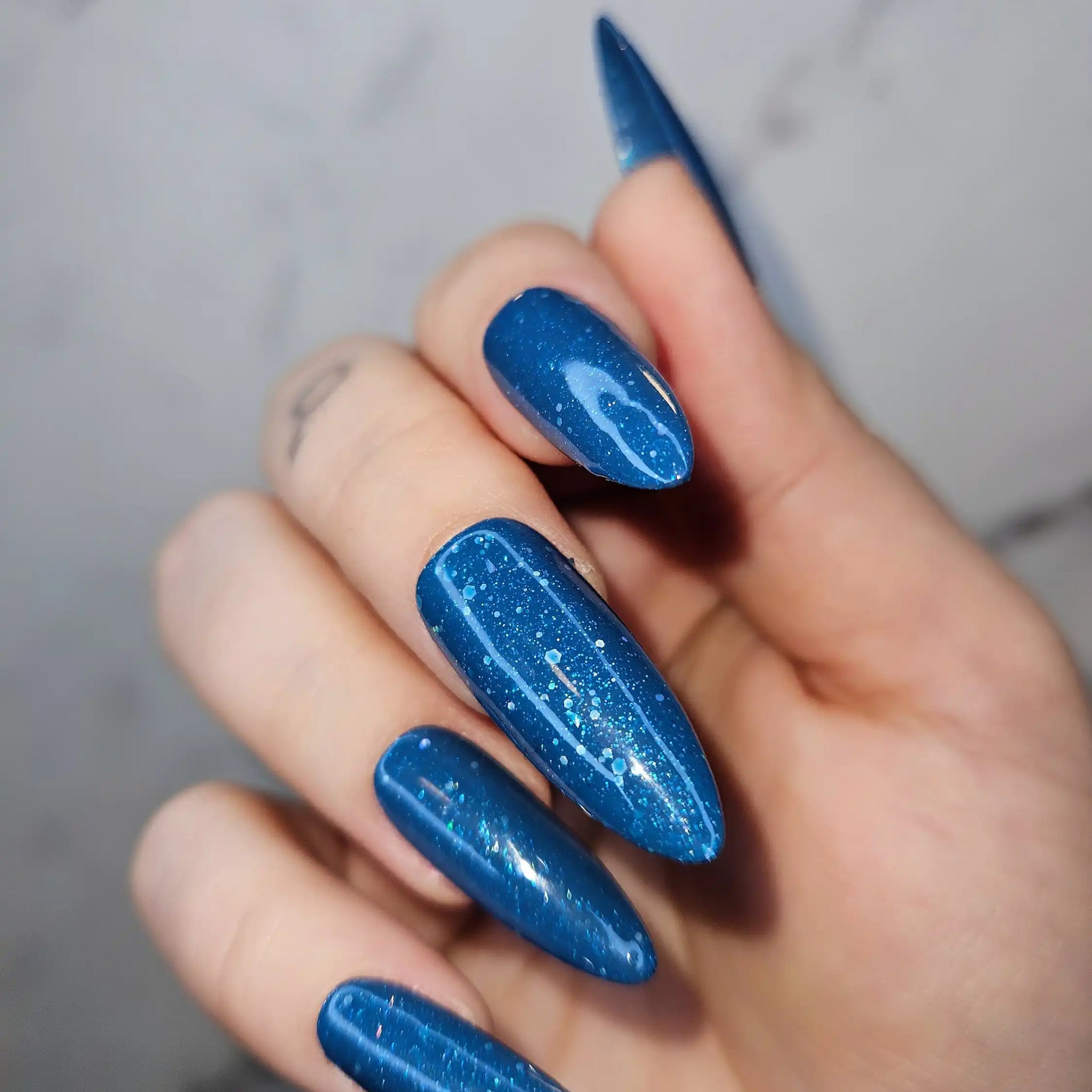 Water Bubble Glitter Blue Handmade Press on Nails - Reusable Fingernails