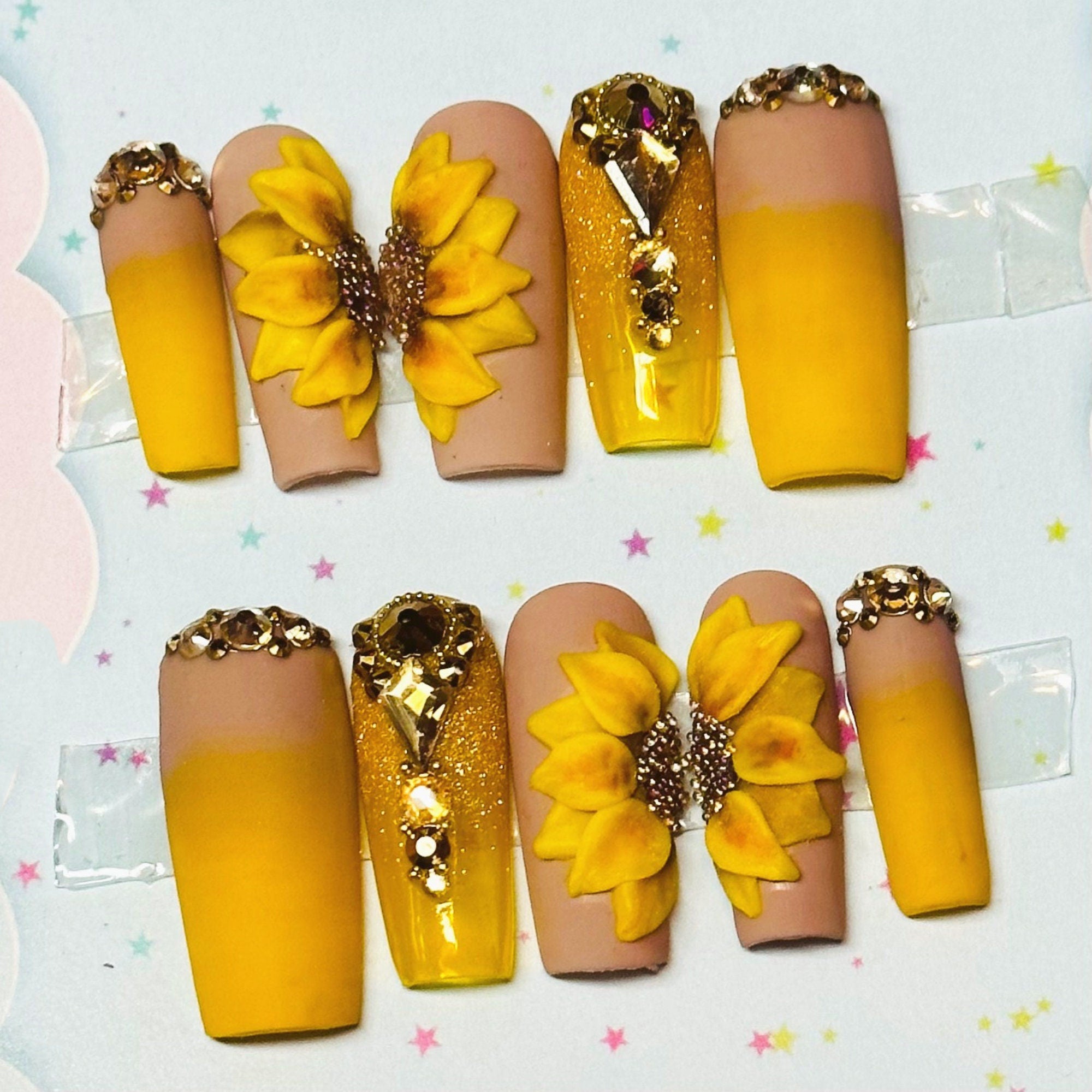 Yellow Sunflower Custom Handmade Press on Nails