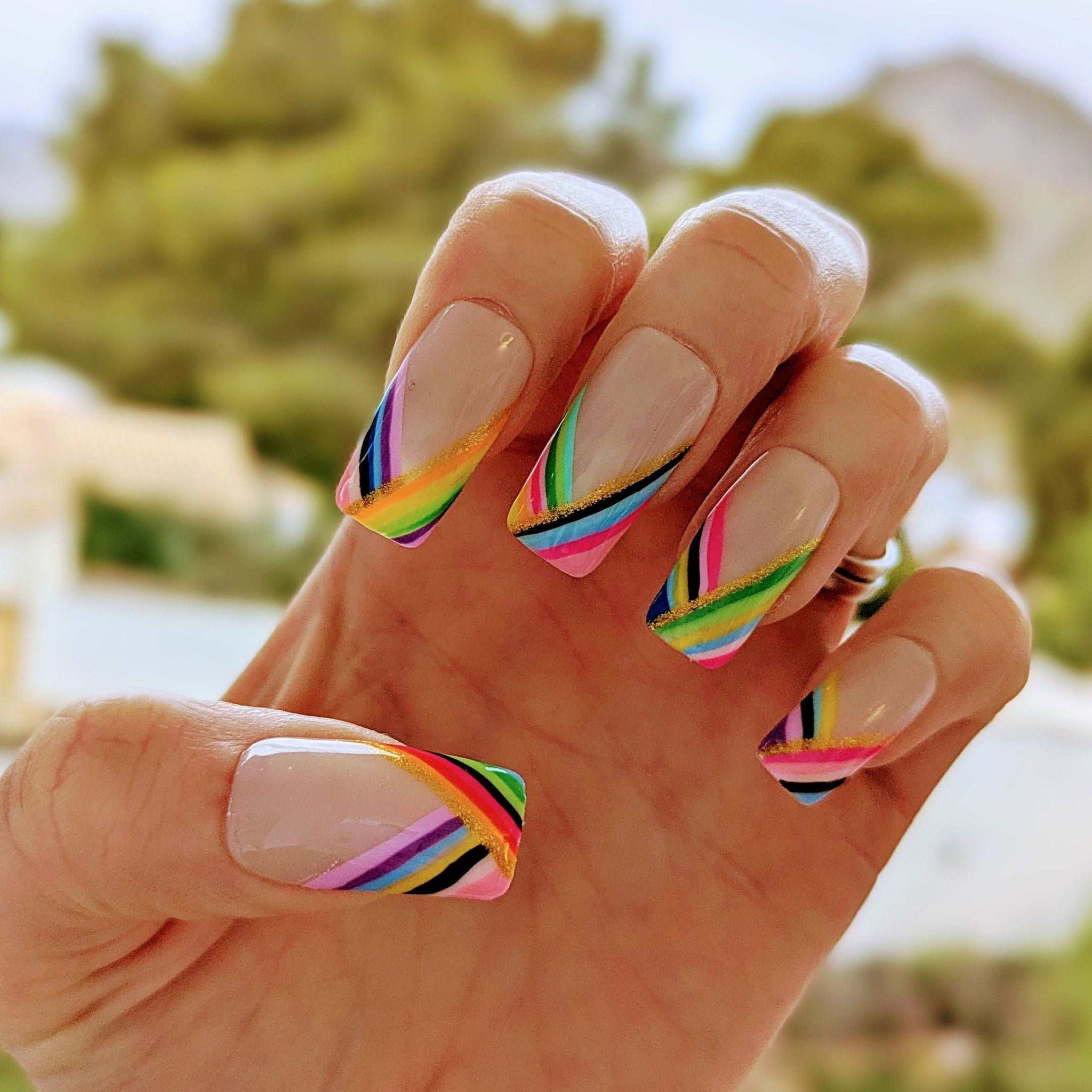 Colorful French Tip Free Style Handmade Custom Press On Nails