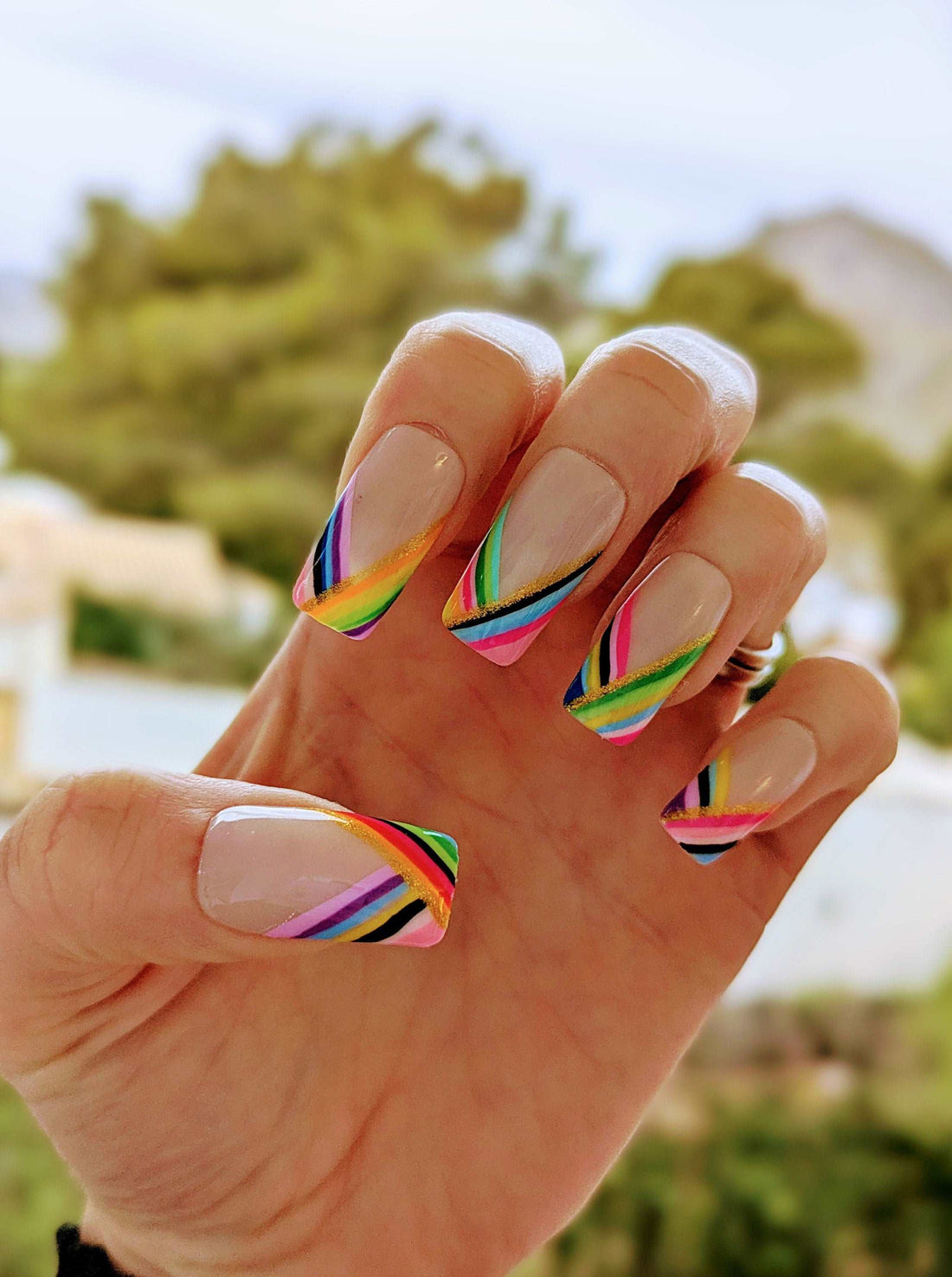 Colorful French Tip Free Style Handmade Custom Press On Nails