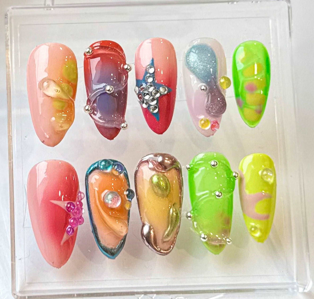 Free Style Summer Y2k Colorful Handmade Press on Nails