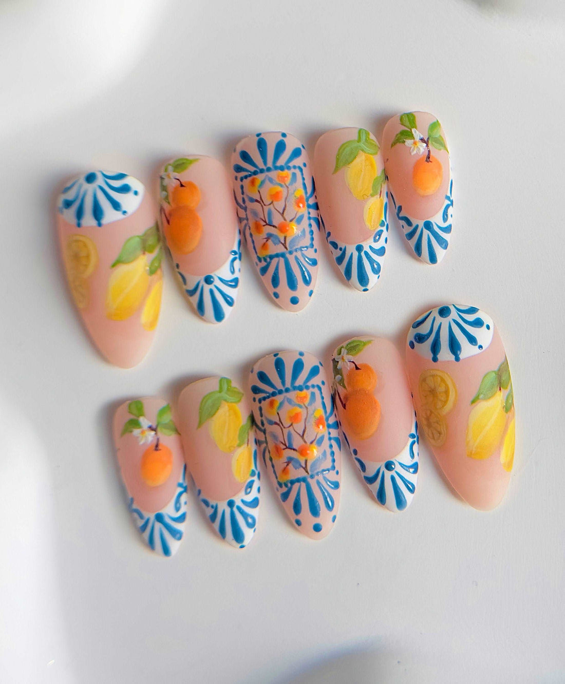 Orange and Lemon Summer Press on Nails - Handmade Custom Design