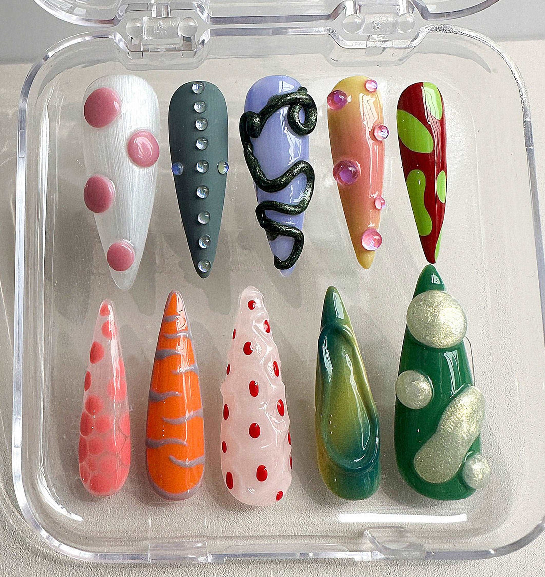 Colorful Free Style Handmade Press on Nails - Long Short Custom Design