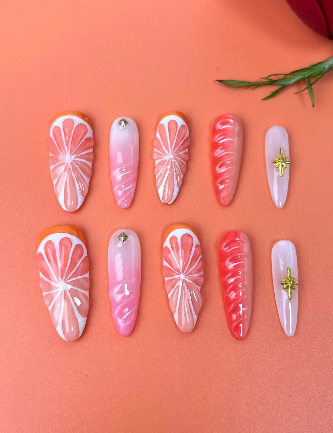 Pink Fruit Lover Simple Summer Fake Nails