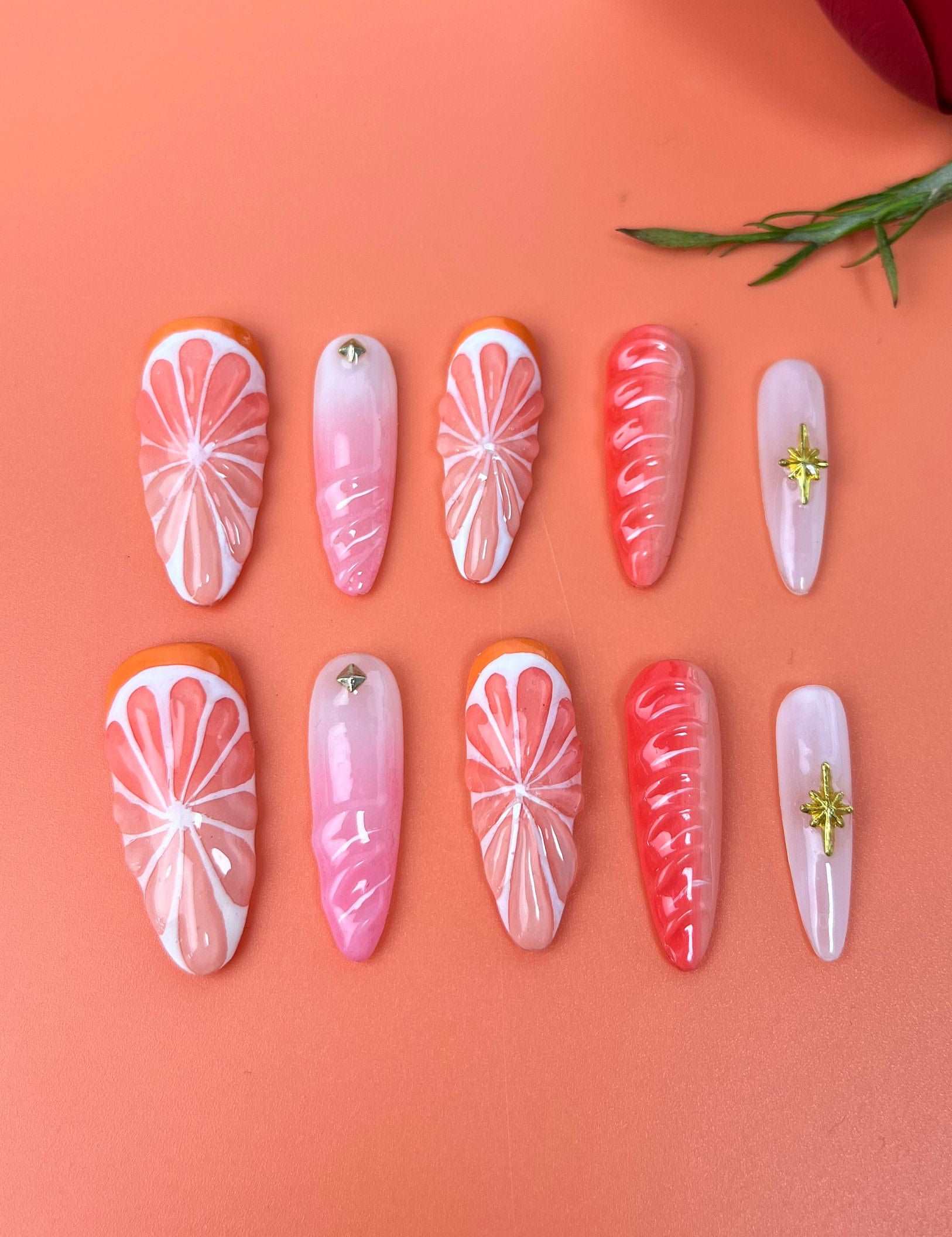 Pink Fruit Lover Simple Summer Fake Nails