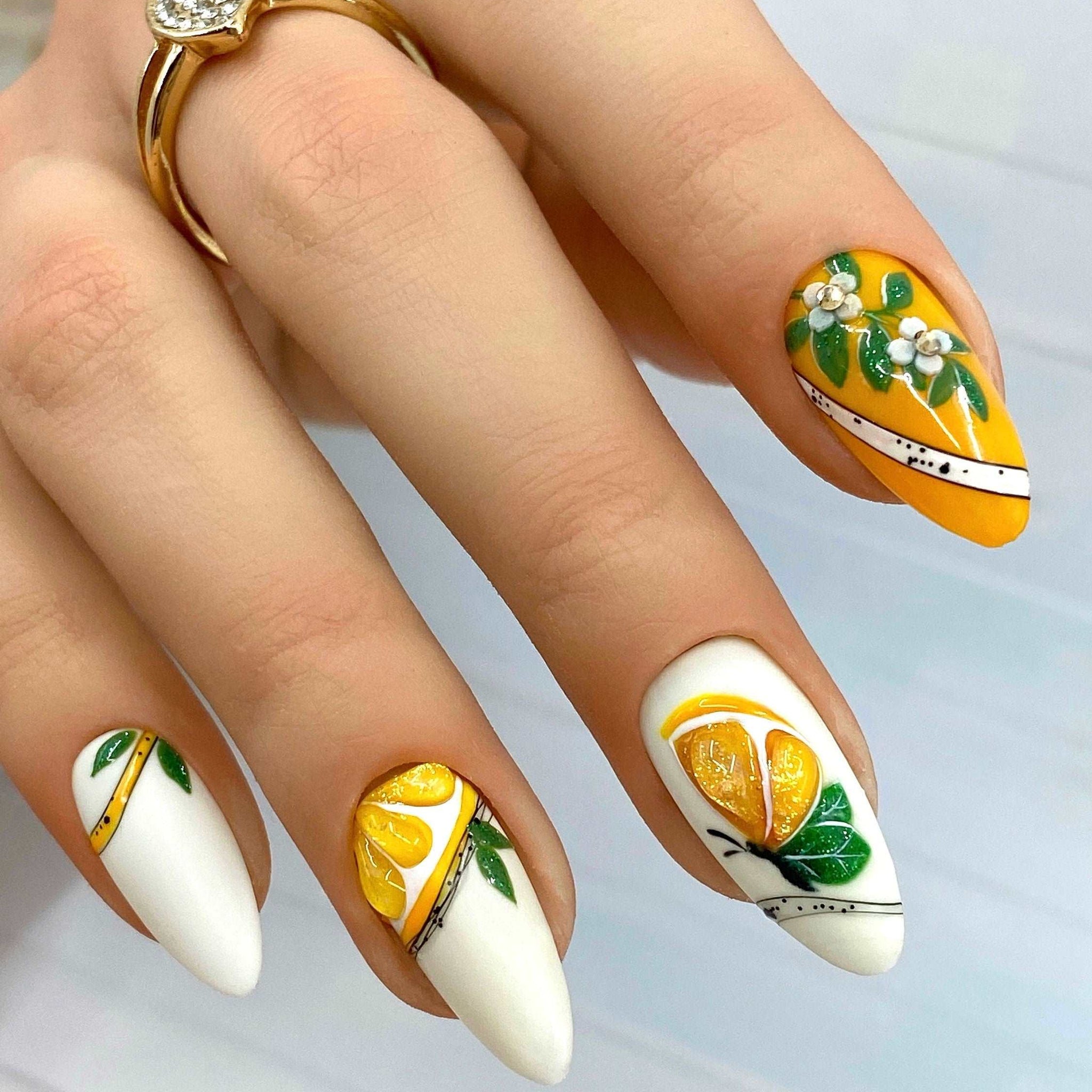 Butterfly Flowers Orange Summer Reusable Handmade Fake Nails