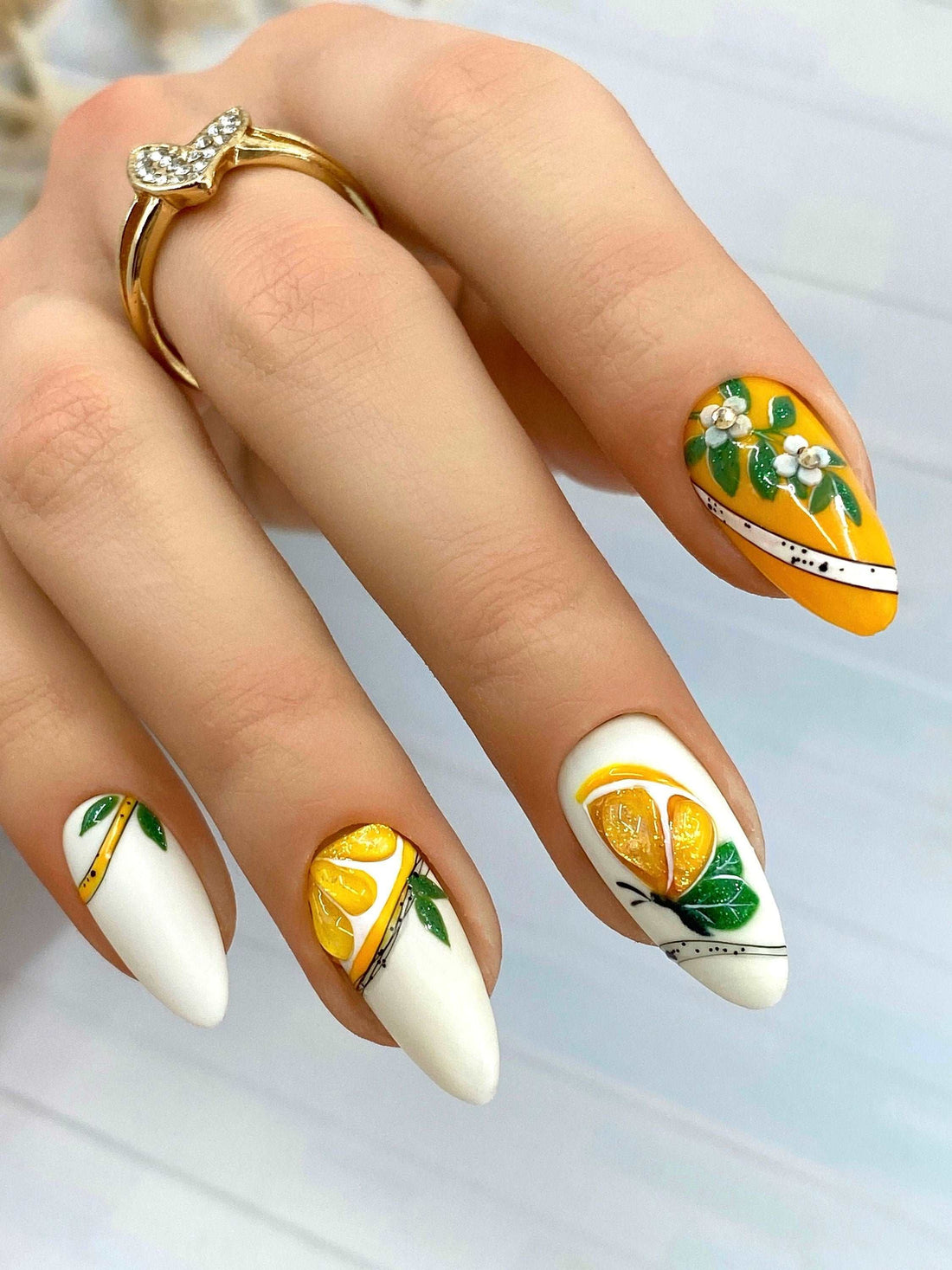 Butterfly Flowers Orange Summer Reusable Handmade Fake Nails