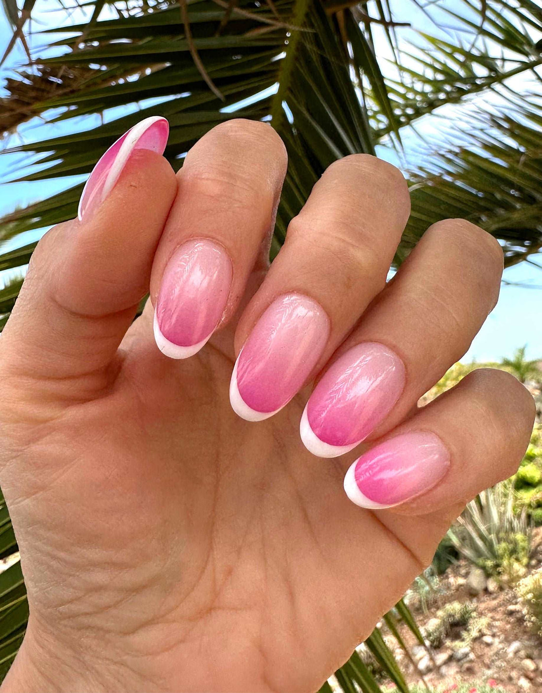 Ombre Pink White French Tips Summer Press on Nails