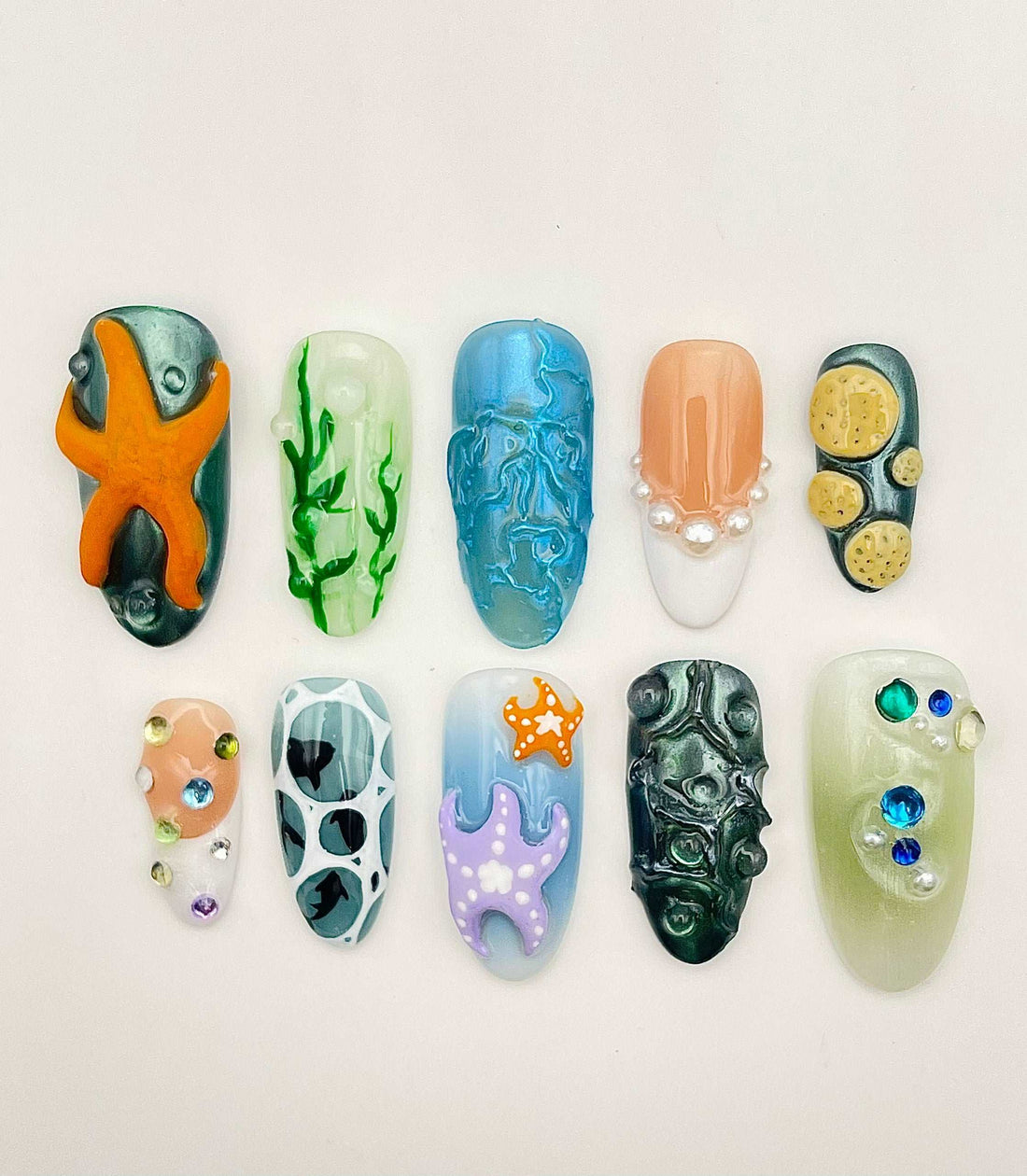 3D Sea Creatures French Tips Summer Press on Nails