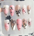 French Tip Y2k Press On Nails - Pink Silver Star Charm Design