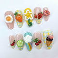 3D Fun Food and Fruit Handmade Press On Nails - Colorful Summer Design