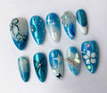 Blue Bow and Butterfly Summer Press On Nails - Short Almond Custom Design