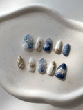 3D Flower Ocean Gold Chrome Press on Nails - Reusable Handmade Fake Nails