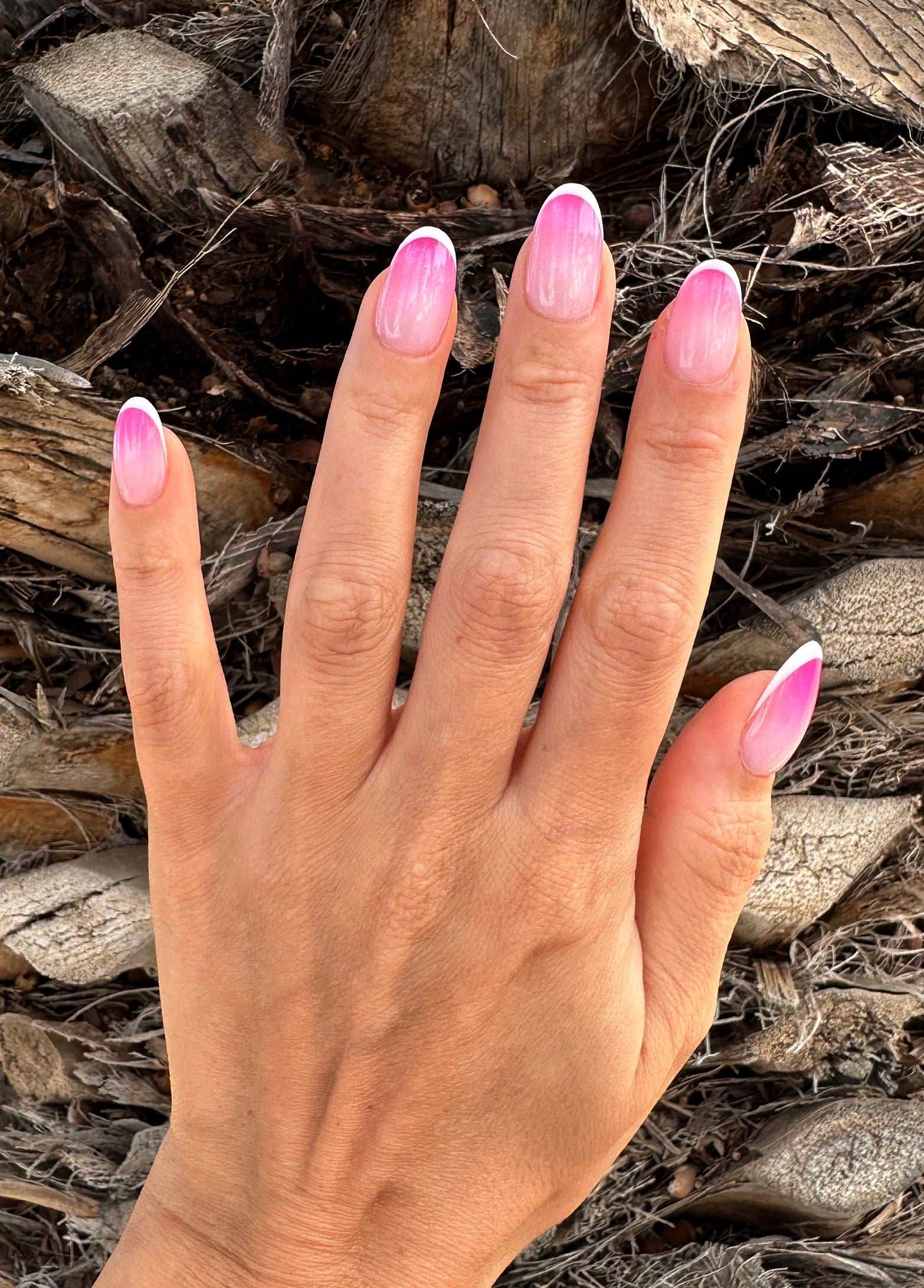 Ombre Pink White French Tips Summer Press on Nails