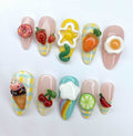 3D Fun Food and Fruit Handmade Press On Nails - Colorful Summer Design