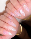 Valentine Butterfly Star Ribbon Heart False Nails - Pink and White Design.