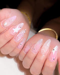 Valentine Butterfly Star Ribbon Heart False Nails - Pink and White Design.