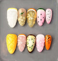 Colorful Cute Fruit Nails - Reusable, Summer, Almond, 3D Glue on Nails