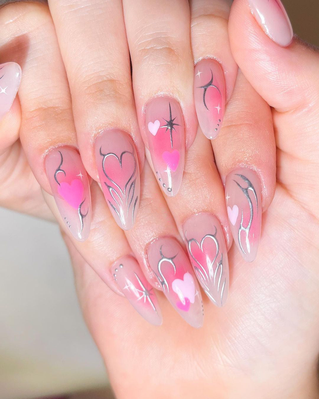 Valentine Heart Pink Fake Nails - Custom Elegant Design