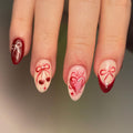 Bunny Hear Cherry Bow Fake Nails - Red, White and Silver Design.