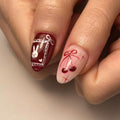 Bunny Hear Cherry Bow Fake Nails - Red, White and Silver Design.