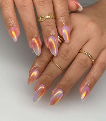 Chrome Ombre Pink Hand Painted Custom Press on Nails