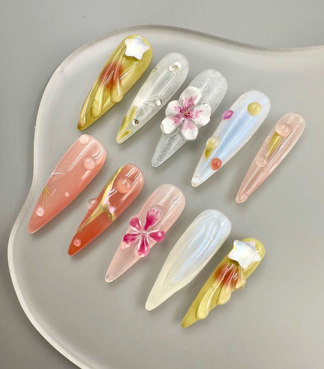 3D Floral Handmade Beautiful Spring Nails - Custom Colorful Design