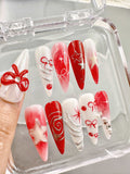 Birthday Party Handmade Press on Nails - Custom Red & White Design