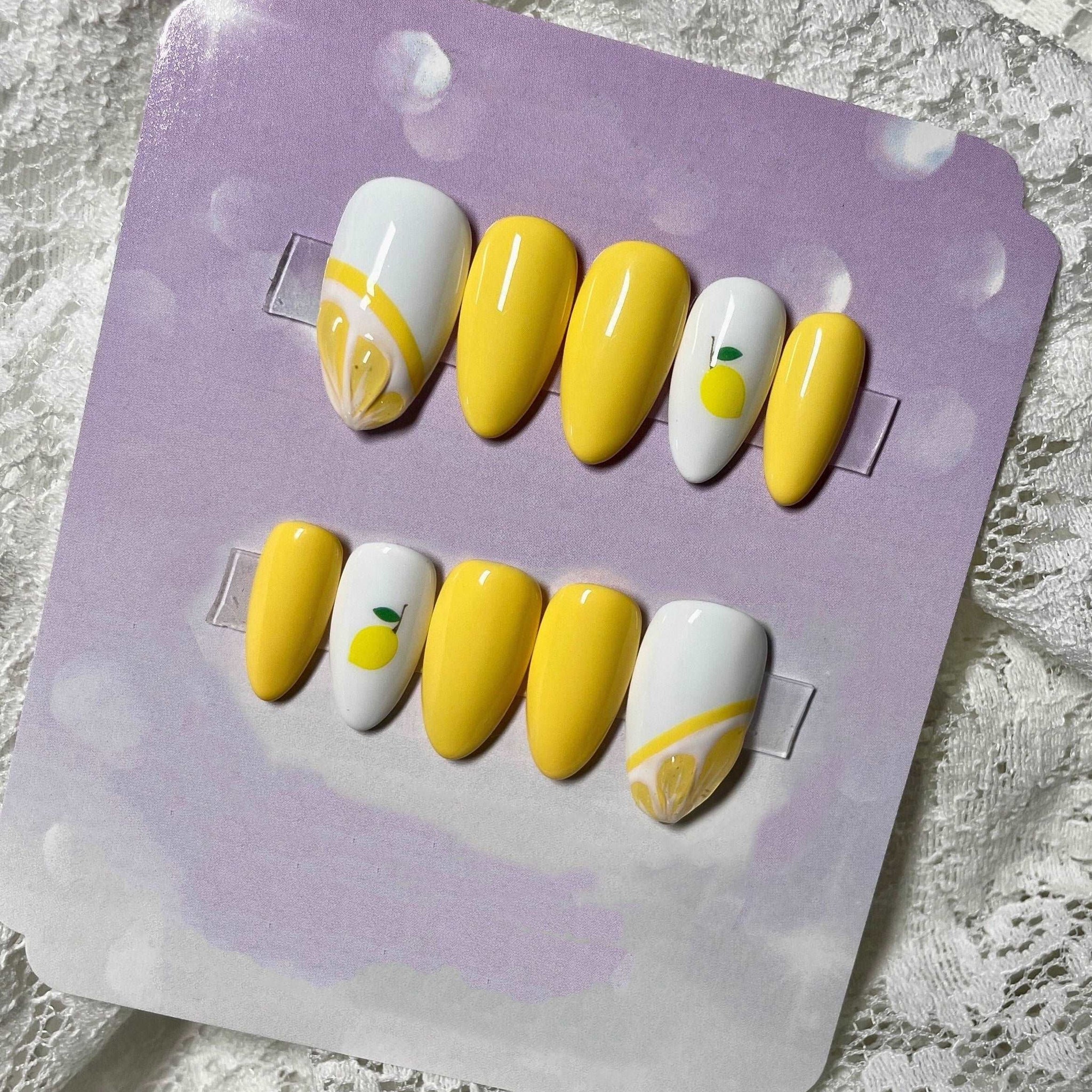 3D Lemon Yellow Cute Handmade Custom Press On Nails