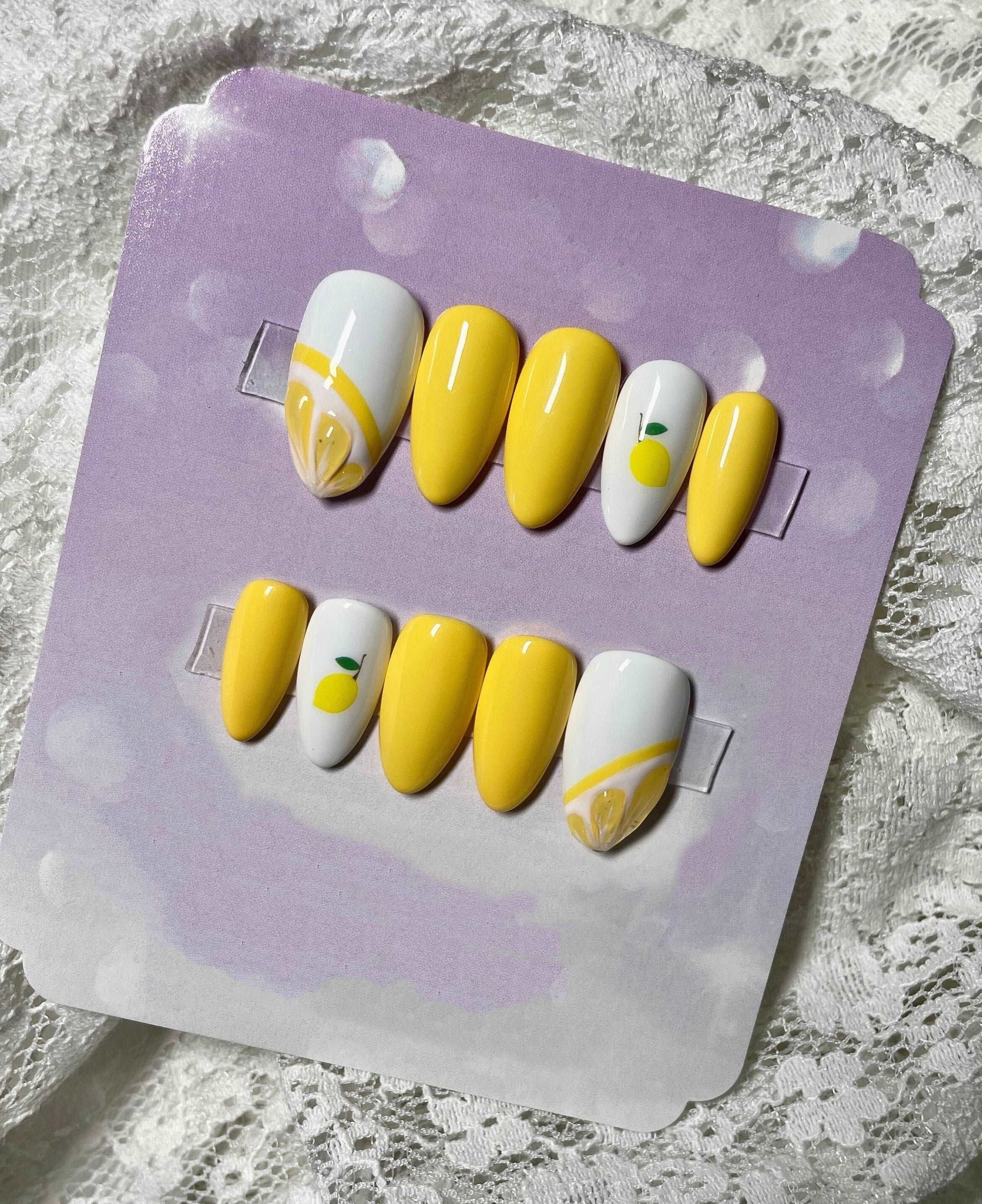 3D Lemon Yellow Cute Handmade Custom Press On Nails