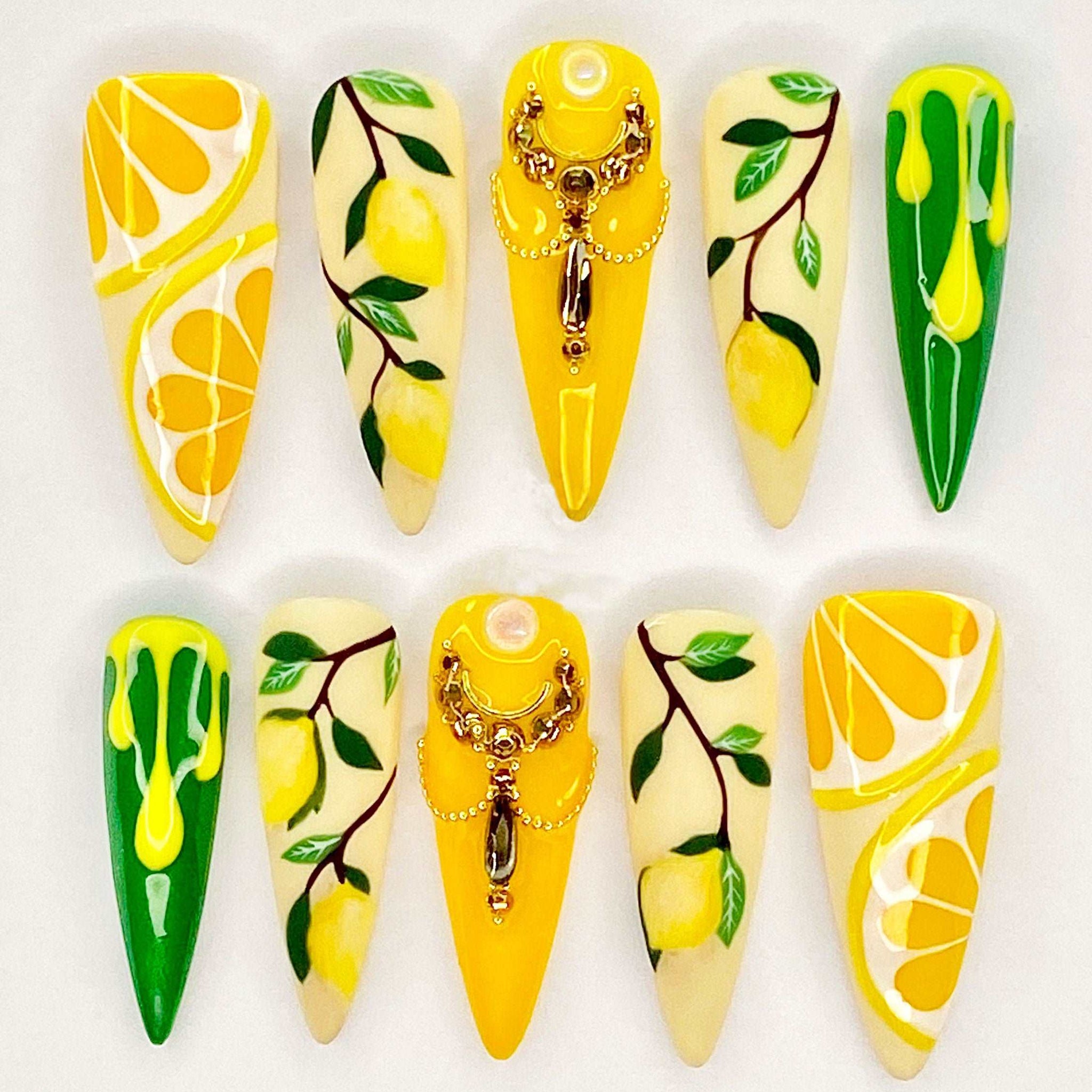 Lemon Summer Fruit Lover Handmade Press on Nails