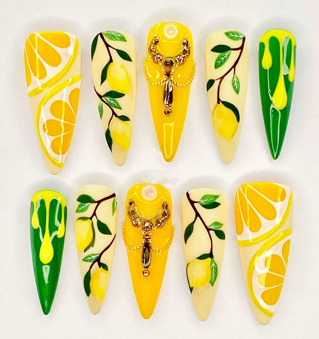 Lemon Summer Fruit Lover Handmade Press on Nails
