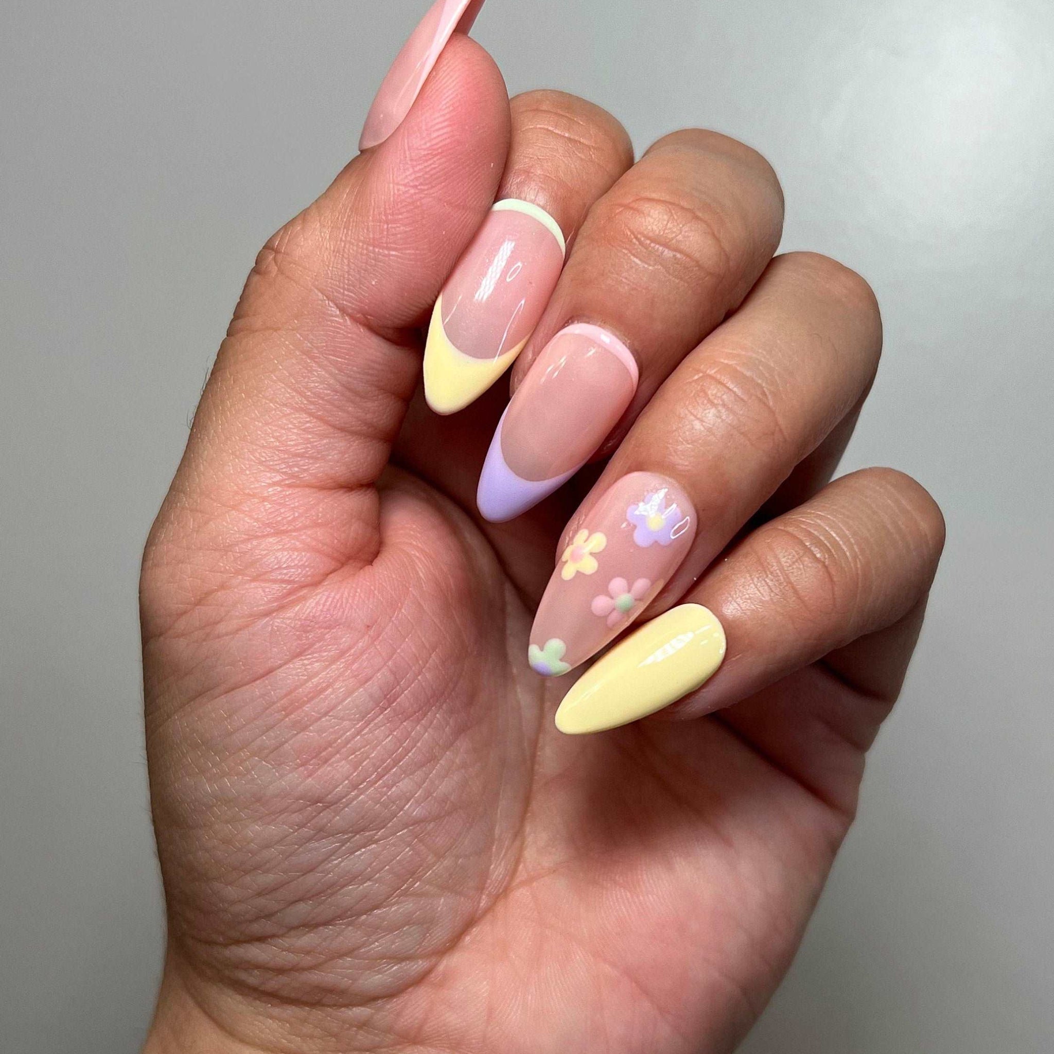 Pastel Flowers Simple French Handmade Press On Nails