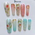 Handmade Spring Press on Nails - Golden Tulip Premium Fantasy Design.
